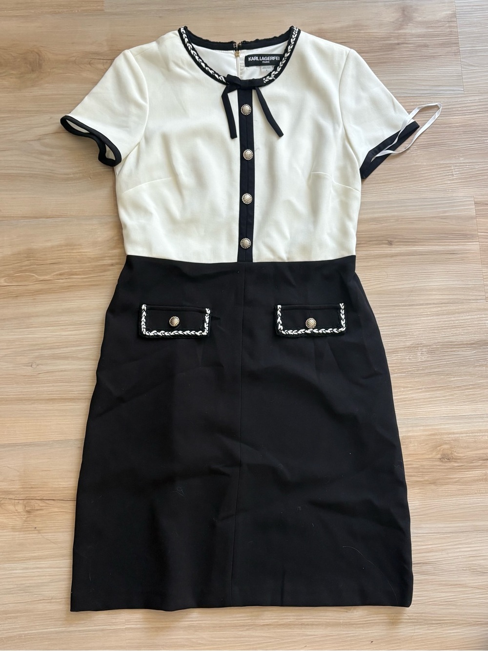 Karl Lagerfeld Paris Women’s Black & White Braided-Trim dress